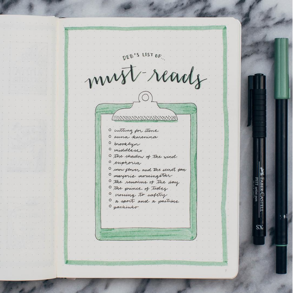 An elegantly handwritten "must reads" list in a bullet journal, invoking the charm of personalized organization and the joy of reading.