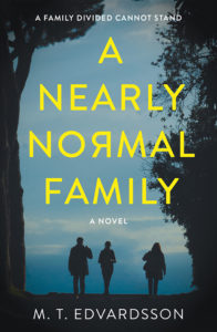 A thought-provoking novel cover depicting the silhouettes of three people against a dimly lit backdrop, highlighting the complex and shadowed nature of family dynamics.
