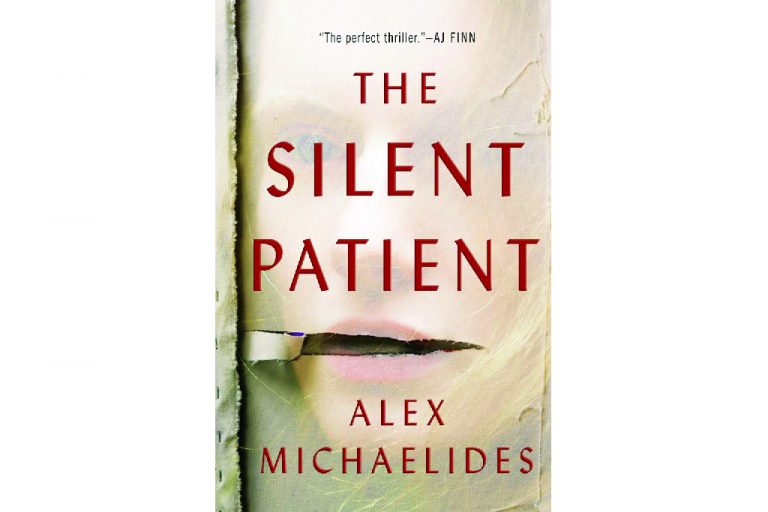 A book cover for "the silent patient" by alex michaelides, featuring a partially visible face with a finger over the lips, indicating silence.