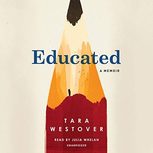 The cover art of tara westover's memoir, "educated," featuring a pencil with a mountainous landscape within the pencil shavings, symbolizing a journey of learning and transformation.