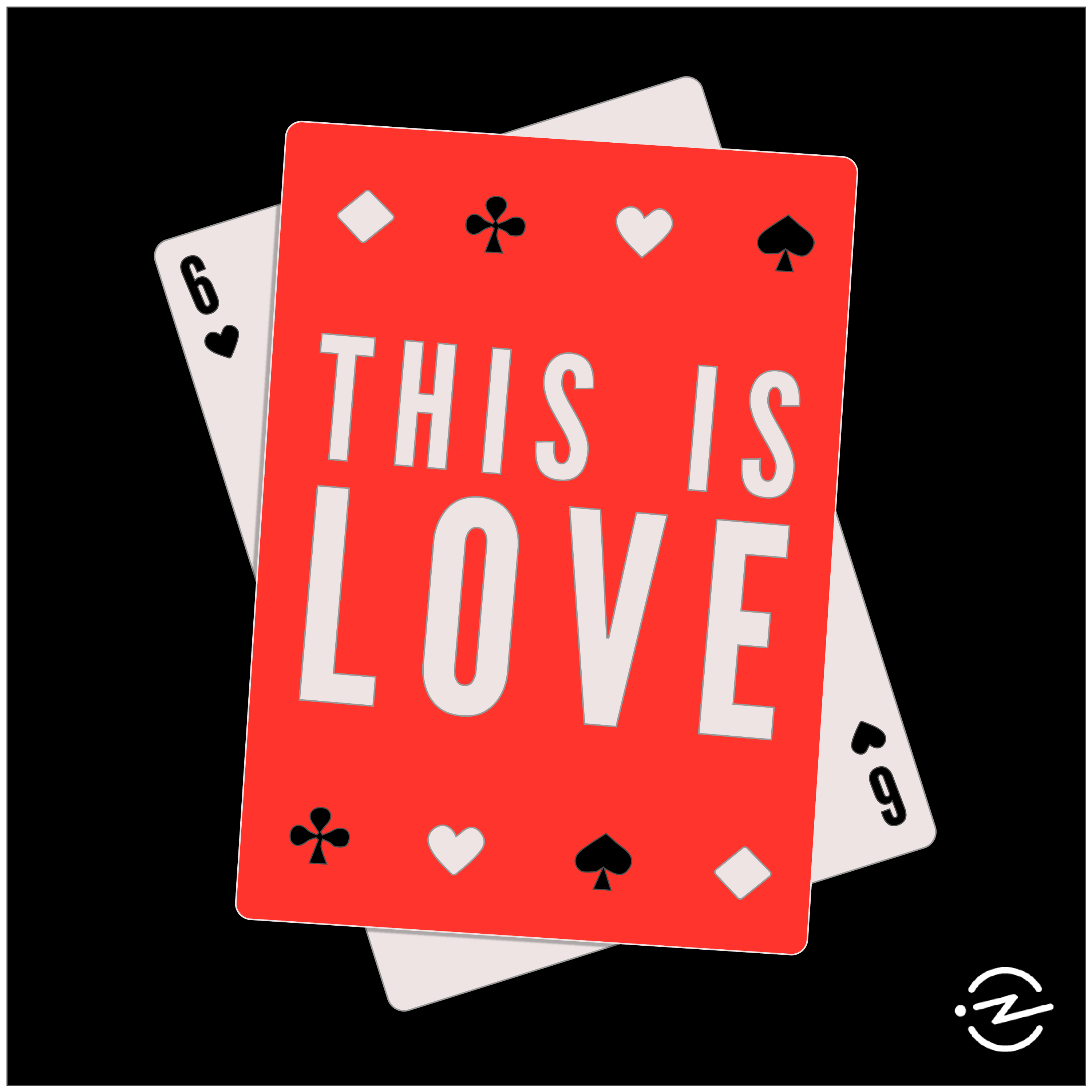 A bold, love-themed playing card stands out atop a fanned-out hand of classic playing cards.