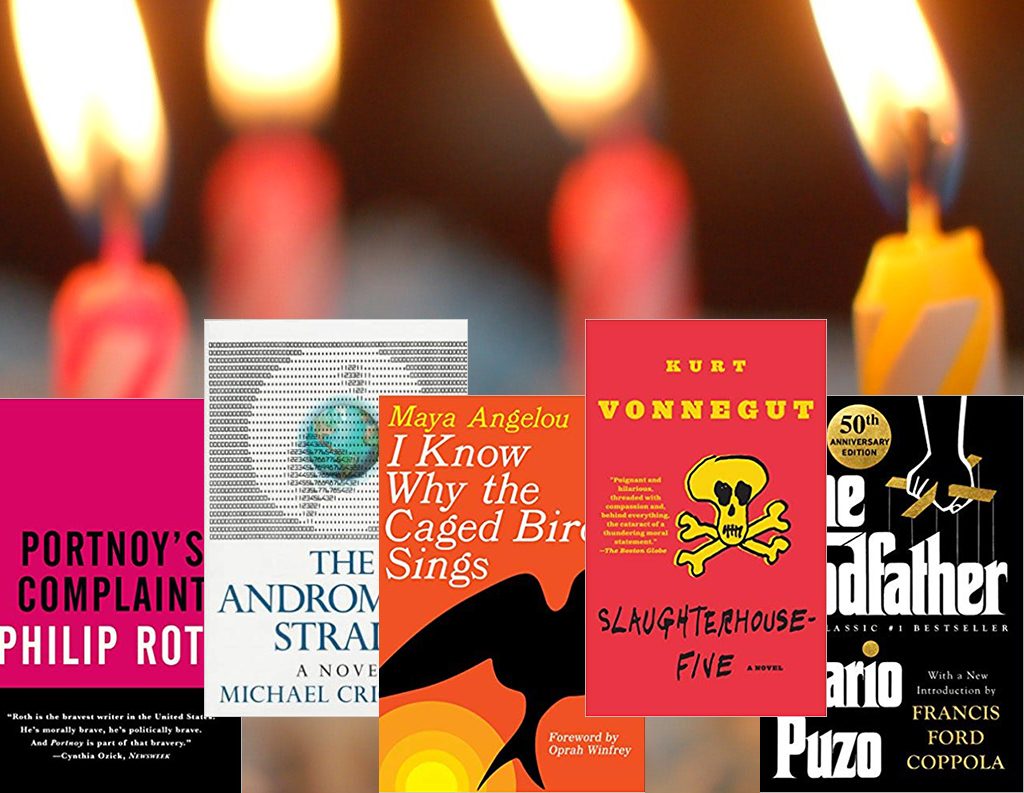 A collage of classic book covers artfully blended with a backdrop of warm bokeh lights.