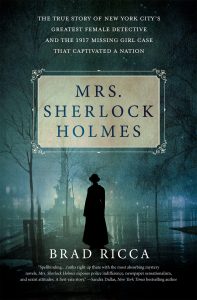 A mysterious and atmospheric book cover for "mrs. sherlock holmes," hinting at a gripping historical detective story featuring the greatest female detective of the 1917 era, set against the backdrop of a foggy, gaslit street.