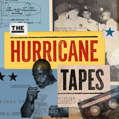 A collage featuring elements related to the story of boxer rubin "hurricane" carter, with text, vintage photographs, and documents to create a narrative atmosphere.