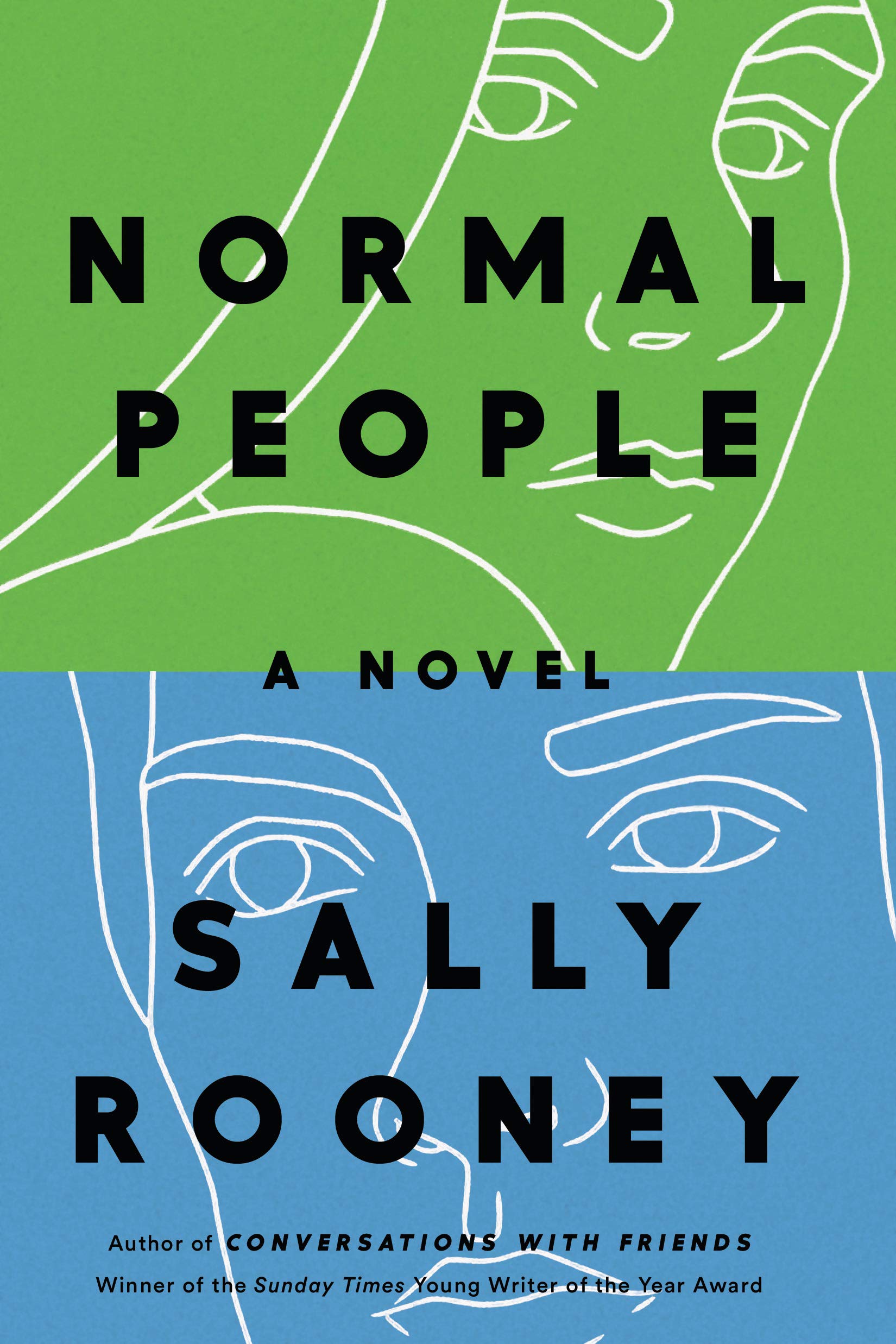 Book cover illustration featuring abstract facial outlines for "normal people," a novel by sally rooney.