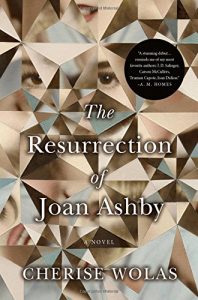 A geometrically fragmented book cover design for "the resurrection of joan ashby" by cherise wolas, hinting at a complex and multifaceted narrative.