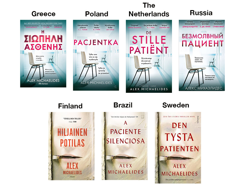 International book covers for "the silent patient" by alex michaelides.