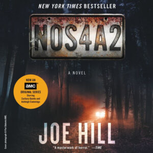 Book cover for "NOS4A2" by Joe Hill features a dark forest with a car's headlights and a license plate design.