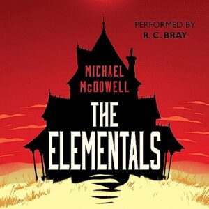 Silhouette of a Gothic house against a sunset sky with "The Elementals" by Michael McDowell text.