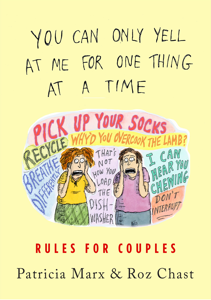 Illustrated book cover with a humorous look at domestic squabbles, featuring cartoon characters raising typical household complaints.