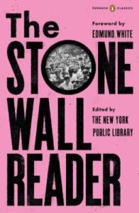 The cover of "the stonewall reader" published by penguin classics, featuring a bold, typographic design on a pink background.