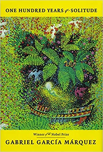 Cover of 'one hundred years of solitude' by gabriel garcía márquez depicting a vibrant, abstract jungle scene symbolizing the magical realism of the literary masterpiece.