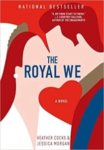 Book cover of 'the royal we,' featuring a stylized illustration of a couple in a close embrace, with elements suggesting a connection to royalty.