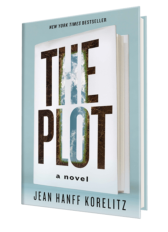 An intriguing novel titled "the plot," acclaimed as a new york times bestseller and authored by jean hanff korelitz, depicted in a three-dimensional book cover image showcasing a mysterious pathway leading into a dense forest.