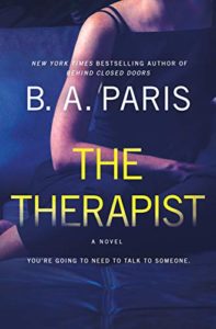 Book cover of "the therapist" by b.a. paris, hinting at a suspenseful psychological novel.