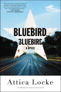 Bluebird, bluebird: a novel" - a book cover design featuring a vast, open road stretching into the distance, bisected by a large white star, symbolizing a journey or adventure that lies at the heart of this story by attica locke.