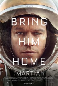 A stranded astronaut gazes intently through the visor of his helmet, longing for rescue from an alien world, in the poster for the survival drama "the martian.