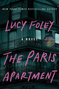 A compelling book cover for "the paris apartment," a novel by lucy foley, featuring a classic parisian apartment building under a dusk sky, hinting at a story filled with mystery and intrigue within its walls.