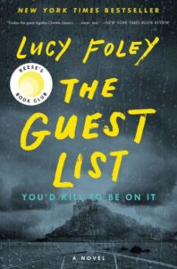 A stormy atmosphere looms over a remote island, setting a suspenseful tone for lucy foley's novel "the guest list," a reese's book club selection, acclaimed by the new york times book review for evoking the great agatha christie classics.