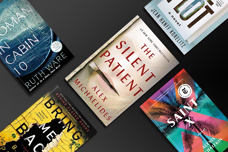A collection of five suspenseful thriller novels displayed with their covers facing up, showcasing the vivid and intriguing cover art and titles.