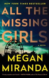 A dark and ominous sky looms over a silhouette of a ferris wheel, hinting at mystery and suspense in megan miranda's novel "all the missing girls," a new york times bestseller.