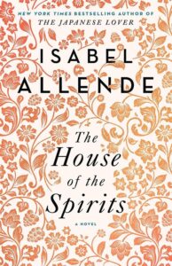 Elegant floral patterns intertwined with typography on the cover of isabel allende's novel "the house of the spirits.