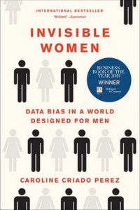 Cover of the book "invisible women: data bias in a world designed for men" by caroline criado perez, showcasing gender symbols and highlighting the theme of gender inequality.