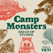Camp monsters: a collection of eerie creatures ready to spook you, brought to you by rei co-op studios and sponsored by yeti.