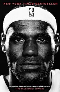 A portrait of a determined basketball player, featuring a close-up of his focused expression, with accolades highlighting his success as a new york times bestseller.