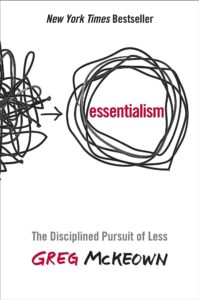 A book cover for "essentialism" by greg mckeown, featuring a visual metaphor of a tangled line that unravels into a clear circle, symbolizing the disciplined pursuit of less amidst chaos.