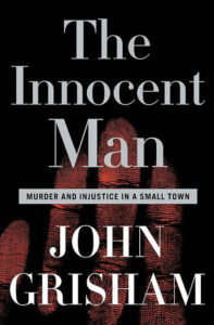 The cover of "The Innocent Man" by John Grisham, featuring a red fingerprint on a black background with white text.