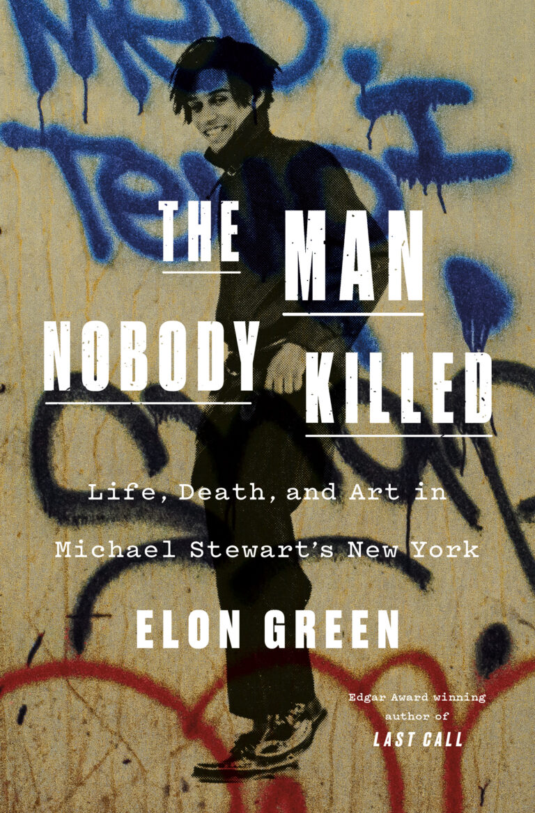 Book cover titled "The Man Nobody Killed" by Elon Green, with a graffiti background and an image of a man.