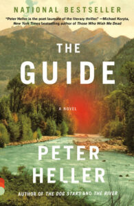 Book cover for "The Guide" by Peter Heller, features a scenic mountain and river landscape.