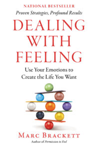 Book cover: "Dealing With Feeling" by Marc Brackett, with colorful balls balanced on planks below the title.