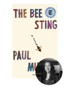 Book cover of "The Bee Sting" by Paul Murray, with a bee graphic. Black and white author photo inset.