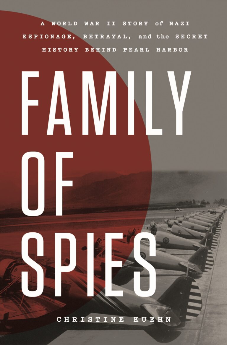 Book cover of "Family of Spies" with vintage WWII planes and bold title text.