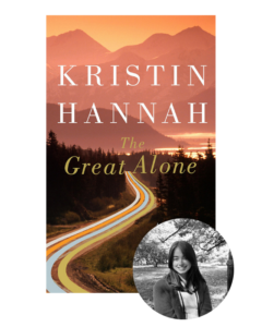 Book cover of "The Great Alone" with a woman's photo in a circular frame on the bottom right.