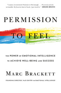 Book cover for "Permission to Feel" by Marc Brackett with a colorful brushstroke and black text on a white background.