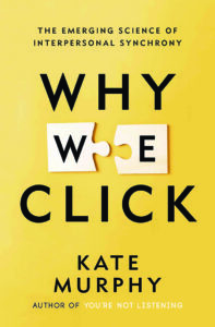 Book cover with yellow background, puzzle piece motif, and text: "Why We Click" by Kate Murphy.