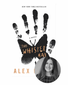 A woman smiling and a book cover.