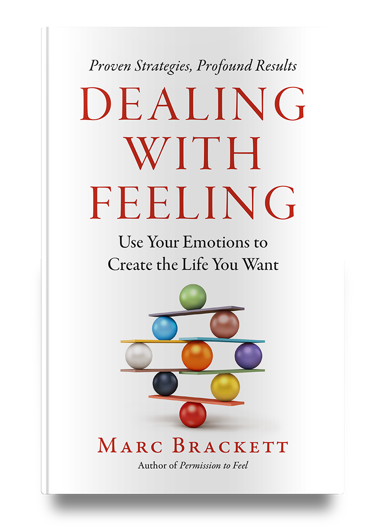 Book cover of "Dealing with Feeling" by Marc Brackett, featuring colorful spheres balanced on planks.