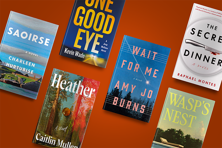 Six colorful book covers displayed on an orange background, each with distinct titles and designs.