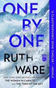Book cover for "One By One" by Ruth Ware, showing a snowy mountain scene with bold blue and white text.