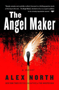 A burning match with white wings on a red and black background; "The Angel Maker" by Alex North.
