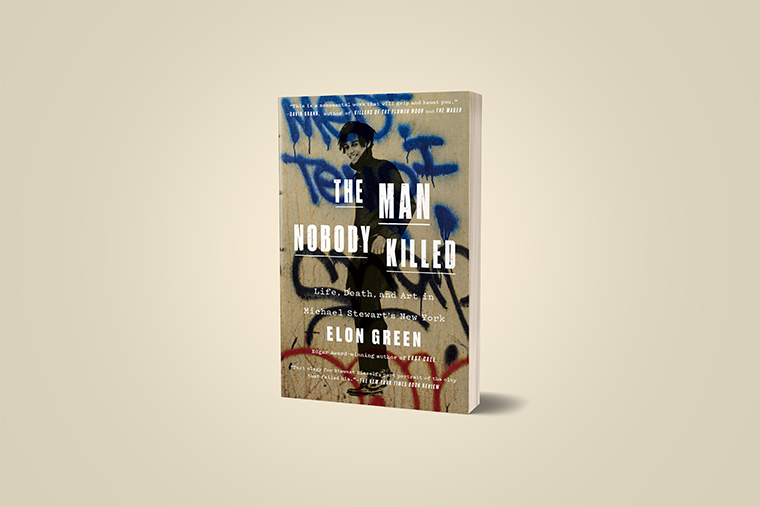 Book titled "The Man Nobody Killed" by Elon Green, featuring a graffiti-covered wall and a shadowy figure on the cover.
