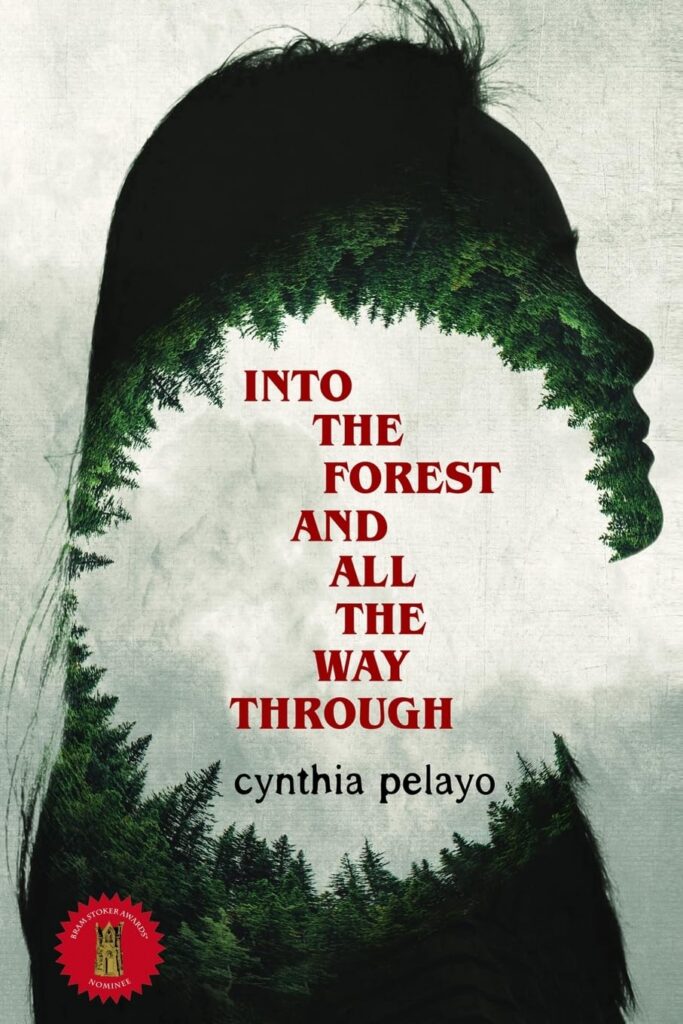 A forest scene forms the silhouette of a woman’s head, with book title and author in red text overlaid.