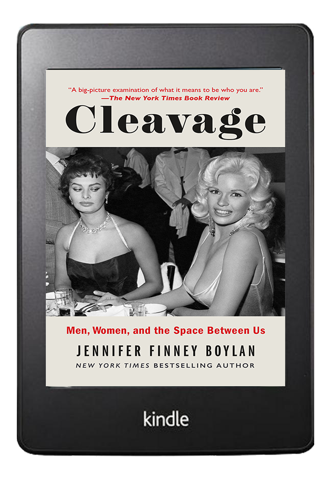 Kindle displaying the cover of “Cleavage” by Jennifer Finney Boylan, featuring two glamorous women.