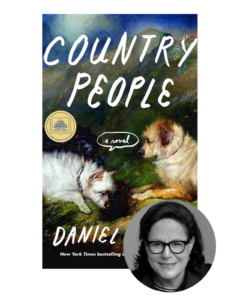 Book cover of “Country People” with two dogs, gold medal, and a black-and-white photo of a woman.