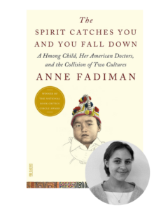 Book cover with a child in traditional attire and a gold award seal, with a grayscale woman’s photo inset.