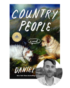Book cover of “Country People” with two dogs and a round inset photo of a bearded man at the bottom.